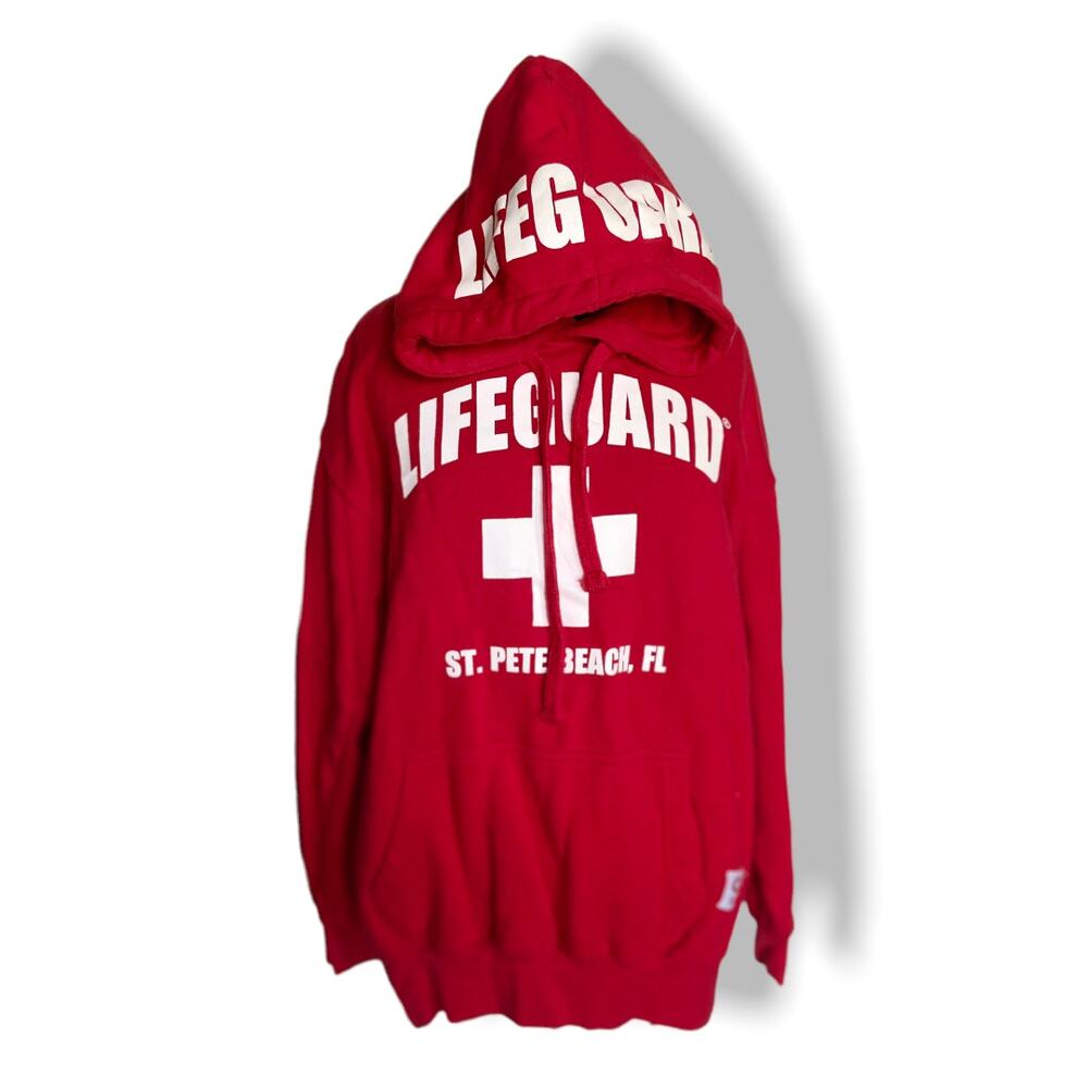 Authenticโ Lifeguard Brand Unisex Hoodie Size Medium Red White St. Pete Beach